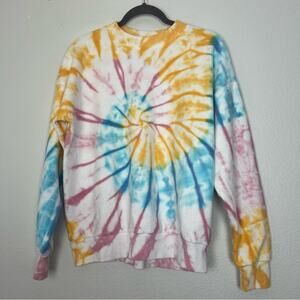 SPRWMN | 100% Cotton Colorful Tie Dye Crewneck Sweatshirt Cozy Comfy Terry S